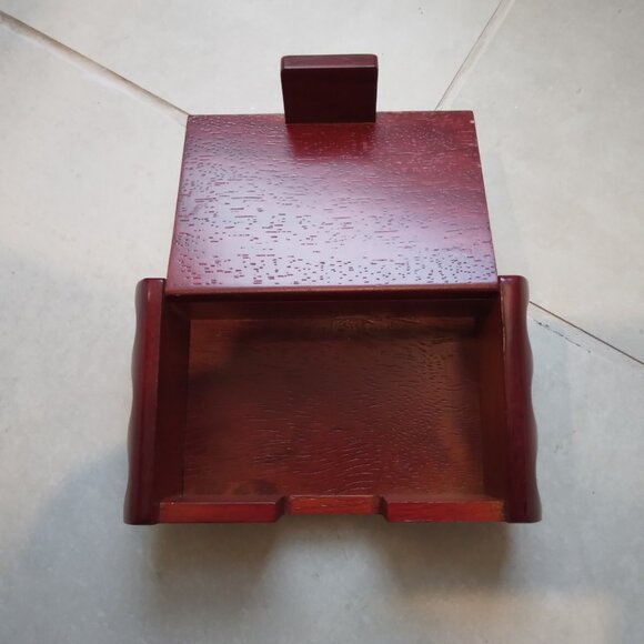 ASIAN WOODEN VINTAGE TRINKET JEWELRY ENAMEL FLOWERS BAMBOO ROSEWOOD BOX - Picture 5 of 9